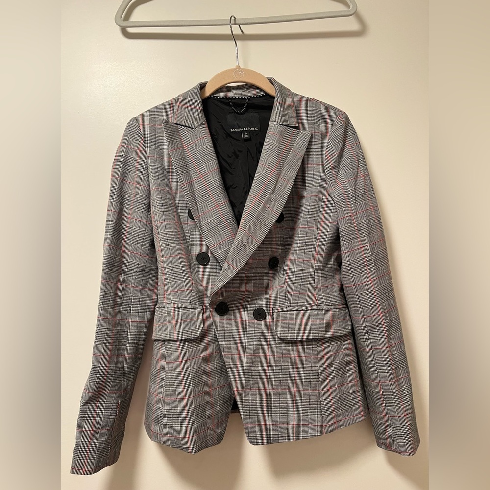 Banana Republic Double-Breasted Plaid Blazer